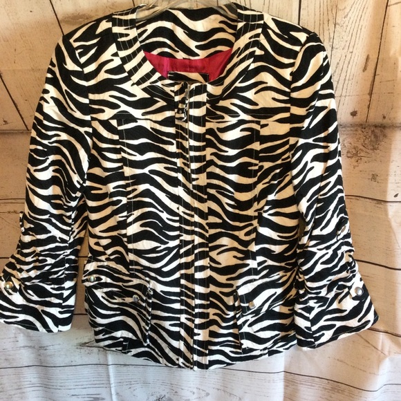Anthracite by Muse Zebra Black & White Print Women's Lined Zip Jacket Size 14 - Picture 1 of 8